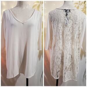 Lane Bryant NWT Lace Back V Neck Cream White Tunic Blouse Womens Plus Size 14/16